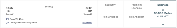Miles And More Praemienflug Cathay Pacific Business Class Hongkong Frankfurt