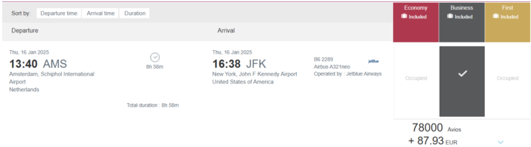 Privilege Club Praemienflug Jetblue Business Class Amsterdam New York