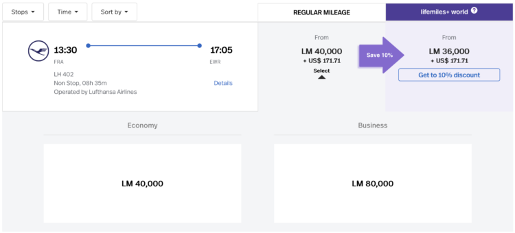 Avianca Awardchart Entwertung Lifemiles Fra Ewr Screenshot