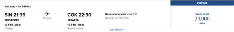 Krisflyer Praemienflug Garuda Indonesia Business Class Singapur Jakarta