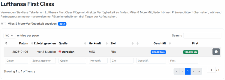 Seats Aero Lufthansa First Class Finder Januar 2026