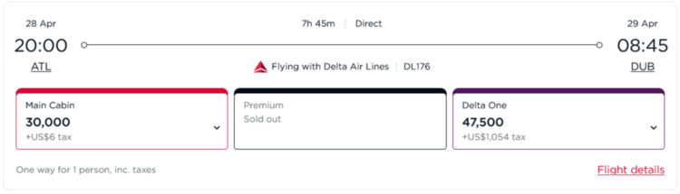 Flying Club Praemienflug Delta One Atlanta Dublin
