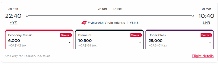 Flying Club Praemienflug Virgin Atlantic Business Class Toronto London
