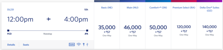Skymiles Praemienflug Delta Business Class Rom New York