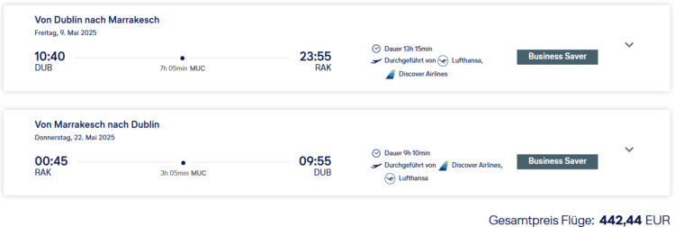 Lufthansa Bestpreissuche Business Class Dublin Marrakesch