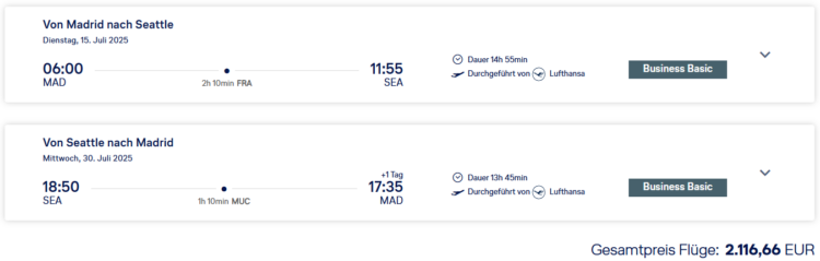Lufthansa Bestpreissuche Business Class Madrid Seattle