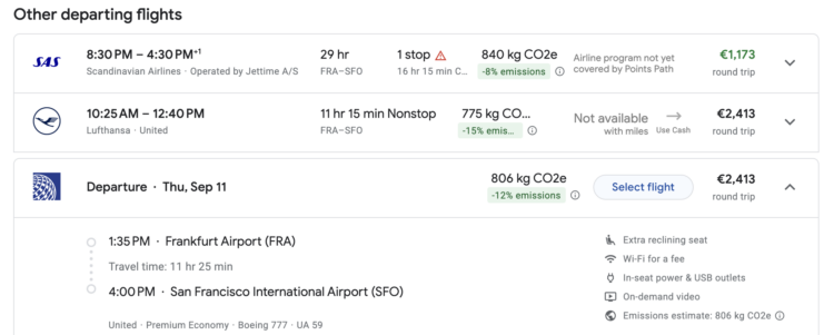 Pointspath Fra Sfo Ergebnis Prämienflug Details