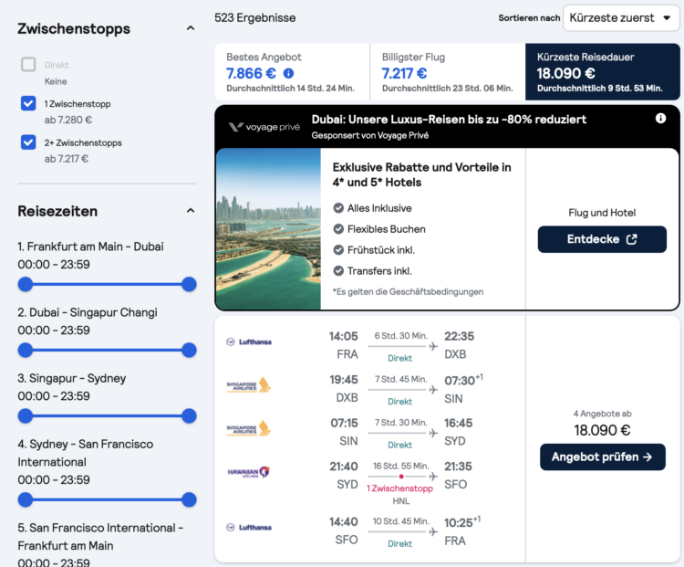 Skyscanner Gabelflug Ergebnis
