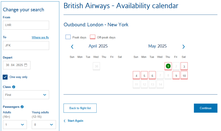 British Airways Club Kalendersuche Ergebnisse