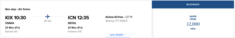 Krisflyer Praemienflug Asiana Business Class Osaka Seoul