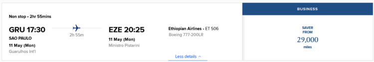 Krisflyer Praemienflug Ethiopian Business Class Sao Paulo Buenos Aires