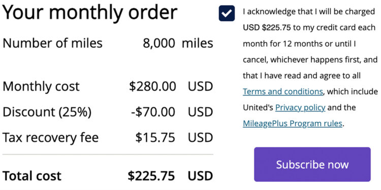 United Airlines Mileageplus Miles By The Month Abo 8k Monthly Miles Preis
