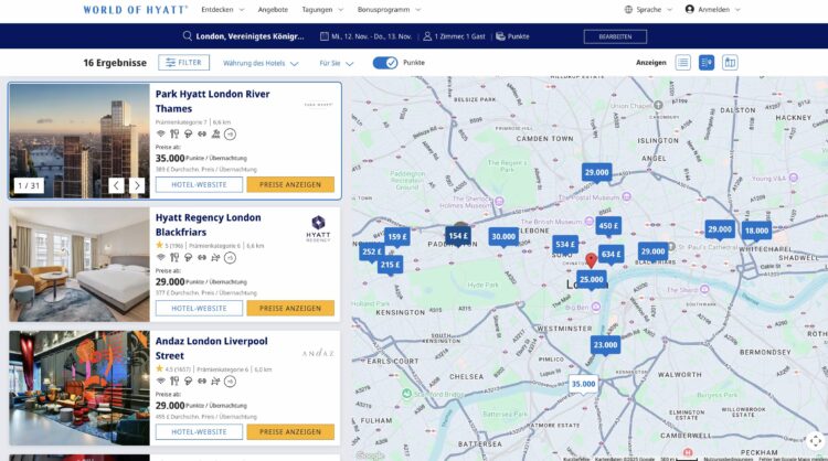 World Of Hyatt Hotelsuche London Kartenansicht