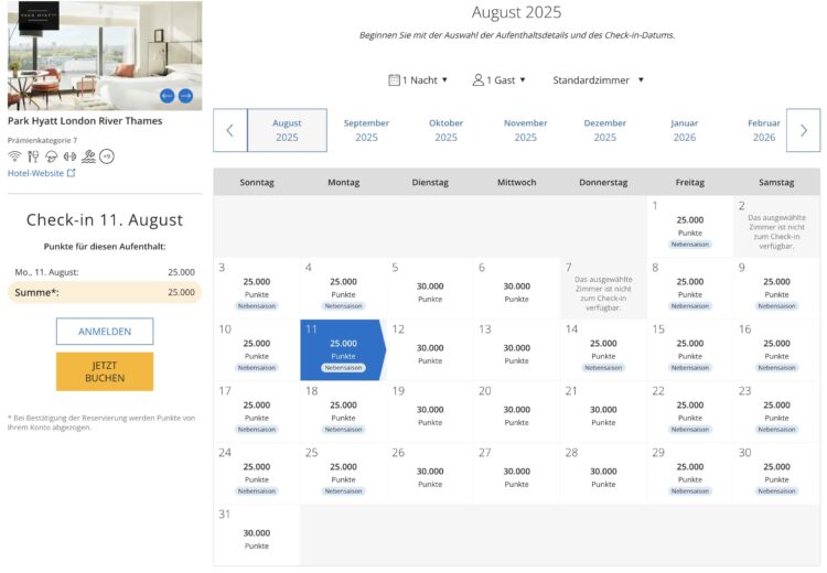 World Of Hyatt Punktekalender Park Hyatt London River Thames August 2025