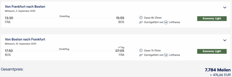 Miles And More Award Flight Highlight Economy Class Frankfurt Boston