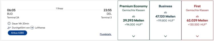 Miles And More Praemienflug Lufthansa First Class Budapest Frankfurt Delhi