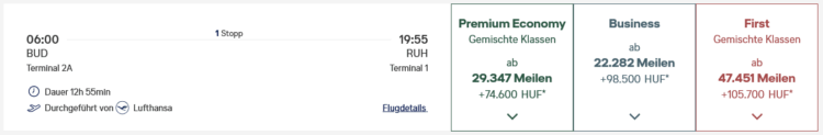 Miles And More Praemienflug Lufthansa First Class Budapest Frankfurt Riad