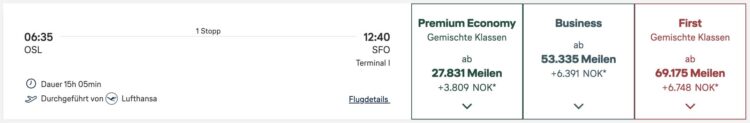 Miles And More Praemienflug Lufthansa First Class Oslo Frankfurt San Francisco