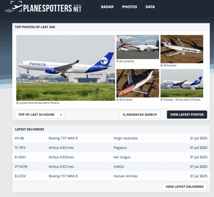 Planespotters.net Startseite