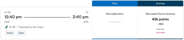 Atmos Rewards Praemienflug Aer Lingus Business Class Dublin Boston