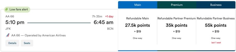 Atmos Rewards Praemienflug American Airlines Business Class New York Barcelona