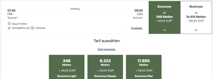 Miles And More Praemienbuchung Lufthansa Economy Class Frankfurt Paris