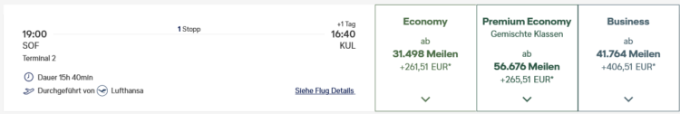 Miles And More Praemienflug Lufthansa Allegris Business Class Sofia Frankfurt Kuala Lumpur