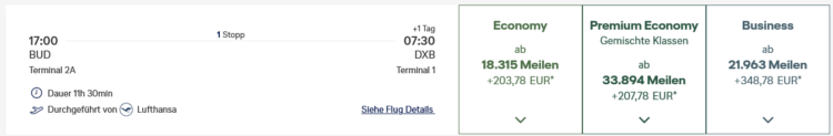 Miles And More Praemienflug Lufthansa Business Class Budapest Muenchen Dubai