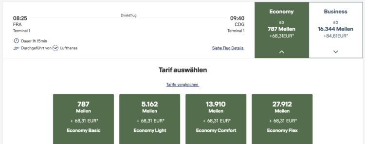 Miles And More Praemienflug Lufthansa Economy Class Muenchen Paris Juli 2026