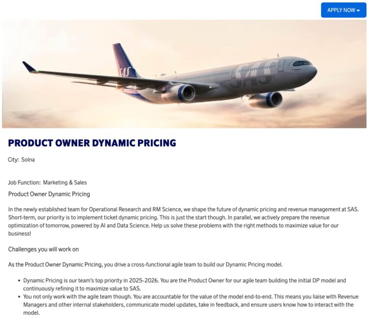 Sas Stellenausschreibung September 2025 Product Owner Dynamic Pricing