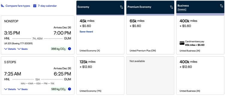 Mileageplus Praemienflug United Airlines Island Hopper Honolulu Guam November 2025