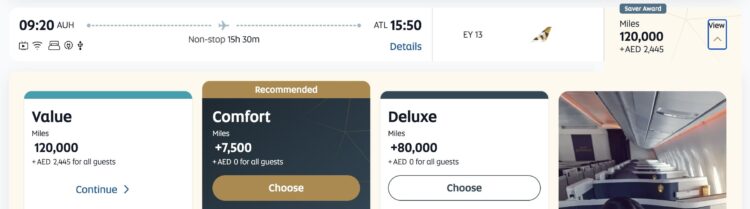 Etihad Guest Praemienflug Abu Dhabi Atlanta Etihad Business Class Award Tarif