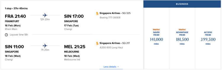 Krisflyer Praemienflug Singapore Airlines Business Class Frankfurt Singapur Melbourne Access Award 2