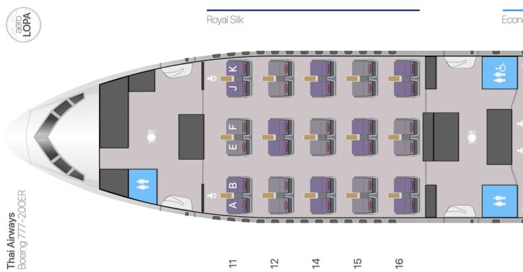 Thai Airways Boeing 777 200er Seatmap Business Class Aerolopa Copyright