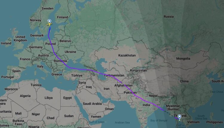 Thai Airways Flug Tg961 Ende Oktober 2025 Flugkarte Flightradar24 Google Maps Copyright