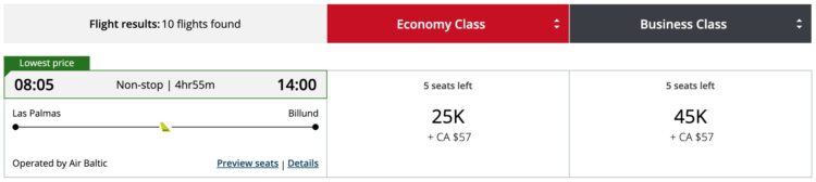 Aeroplan Praemienflug Airbaltic Las Palmas Billund