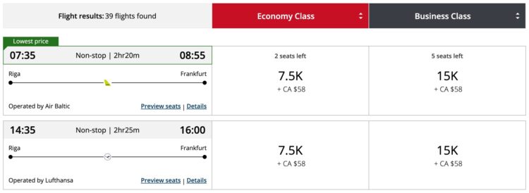 Aeroplan Praemienflug Airbaltic Lufthansa Riga Frankfurt