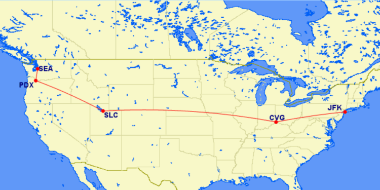 Great Circle Mapper New York Cincinatti Salt Lake City Portland Seattle