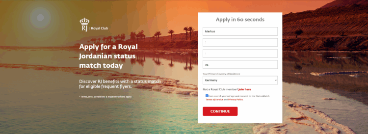 Royal Club Status Match Antragsformular