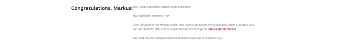 Royal Club Status Match Hotelstatus Antrag Abgeschlossen