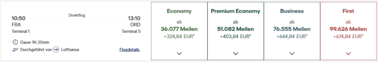 Miles And More Praemienflug Lufthansa Business Class Frankfurt Chicago Januar 2027