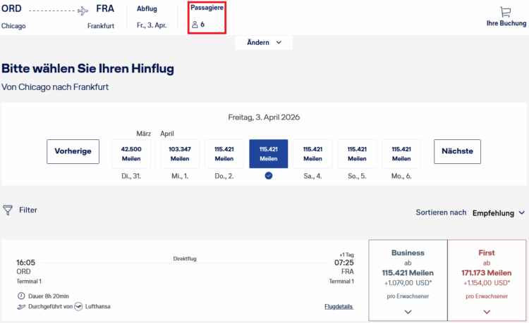 Miles And More Praemienflug Lufthansa First Class Chicago Frankfurt 6 Personen