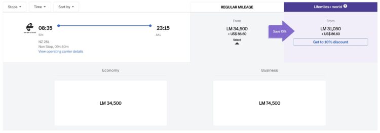 Avianca Lifemiles Mixed Cabin Singapur Auckland