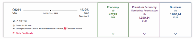 Brussels Airlines Express Rail Buchen Koeln Abidjan