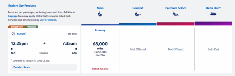 Delta Skymiles Praemienflug Korean Air Boeing 747 Economy Class Seoul Los Angeles