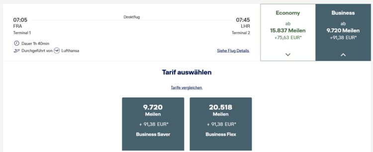 Miles And More Praemienflug Lufthansa Business Class Frankfurt London