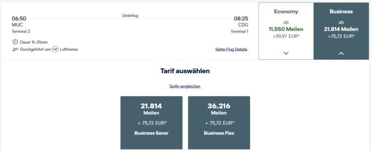 Miles And More Praemienflug Lufthansa Business Class Muenchen Paris