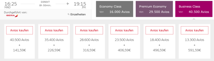 Iberia Club Praemienflug Iberia Business Class Madrid New York