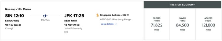 Krisflyer Promo Award Premium Economy Class Singapur New York Jfk November 2026