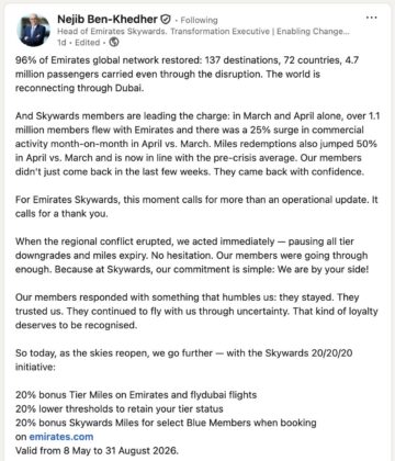 Linkedin Beitrag Nejib Ben Khedher Emirates Skywards 05.05.2026